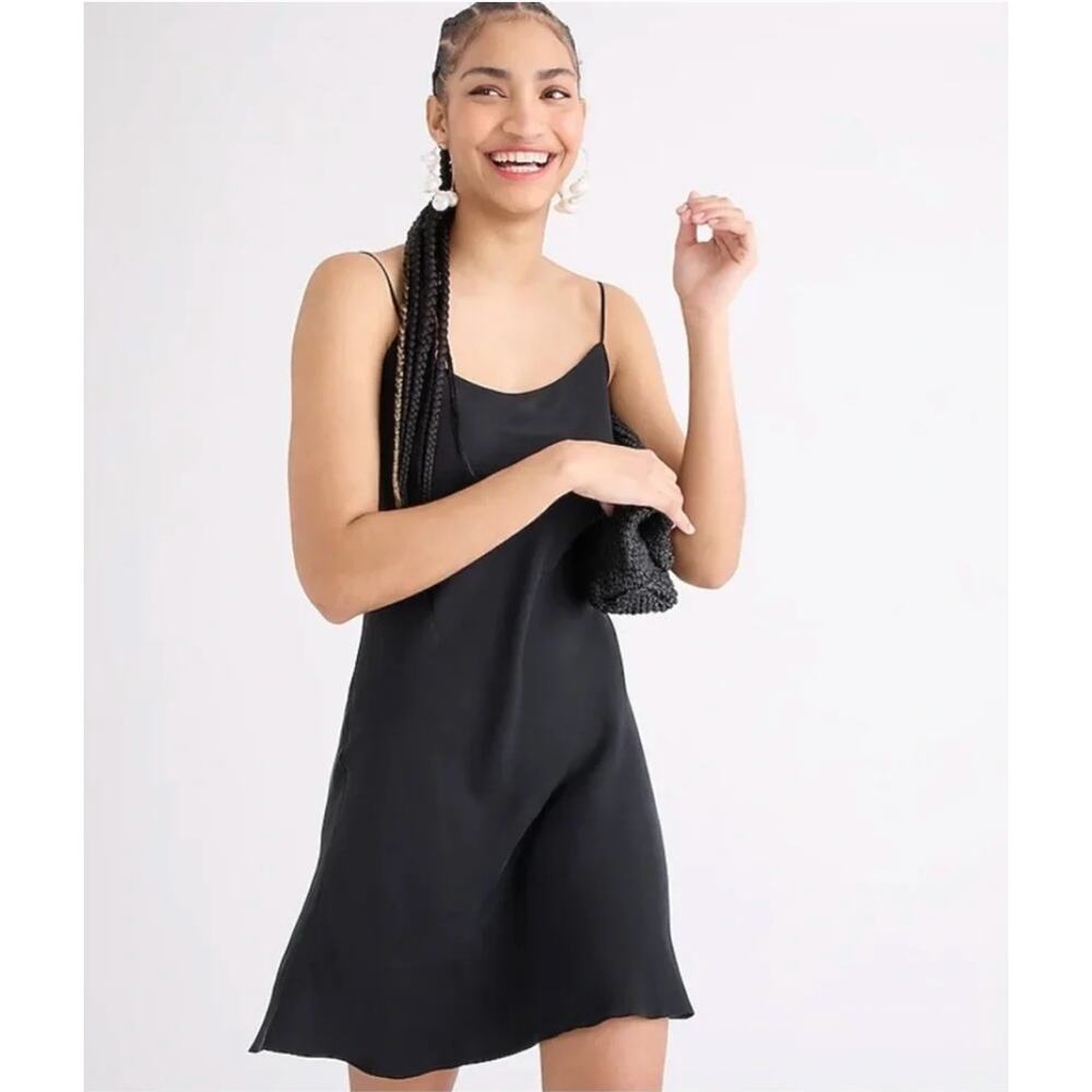 J.Crew Gwen Cupro-Blend Mini Slip Dress in Black size 20